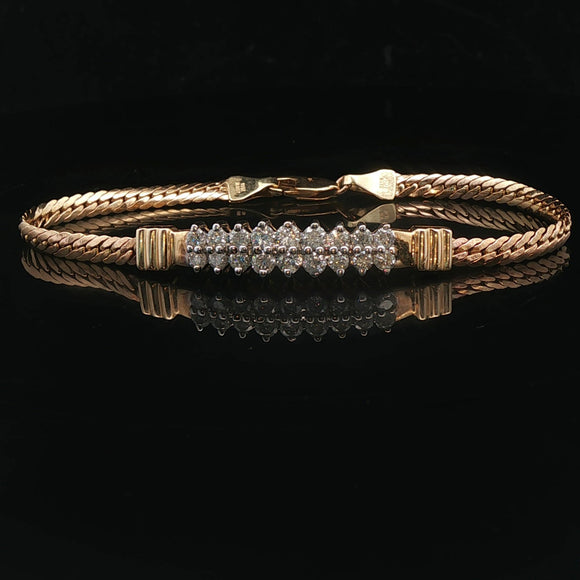 14k Yellow Gold and 1cttw Diamond Bar Flattened Curb Link Bracelet Italy 6.25