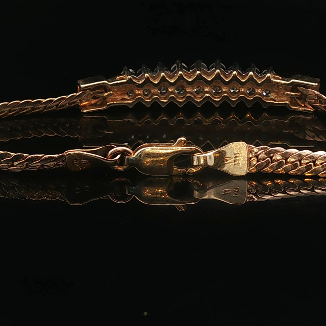 14k Yellow Gold and 1cttw Diamond Bar Flattened Curb Link Bracelet Italy 6.25"