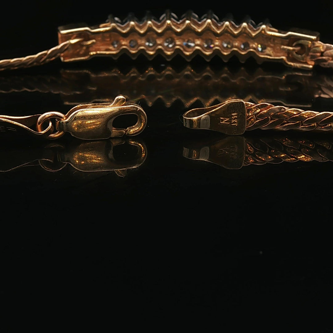 14k Yellow Gold and 1cttw Diamond Bar Flattened Curb Link Bracelet Italy 6.25"