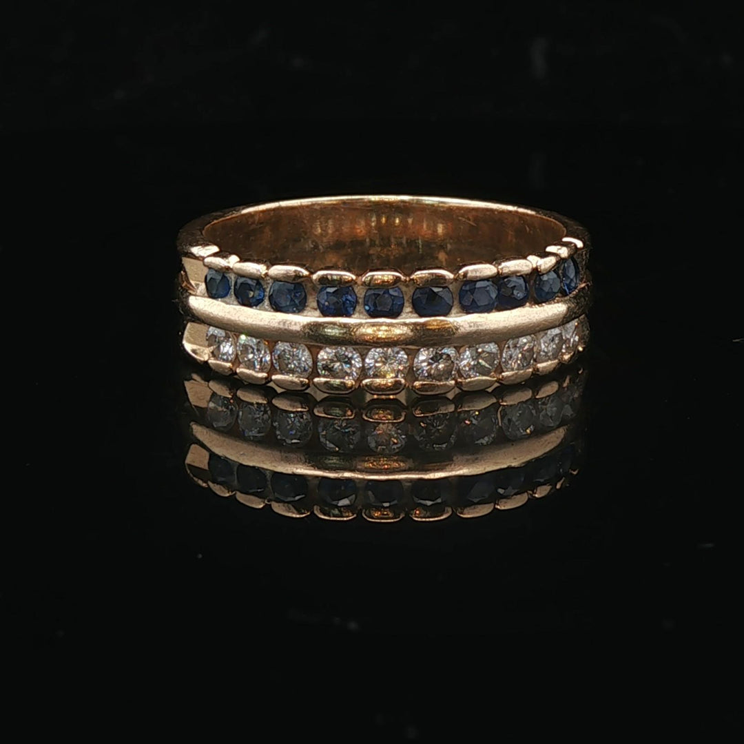 14k Yellow Gold Blue Sapphire and 0.50cttw Diamond Band Ring Size 9