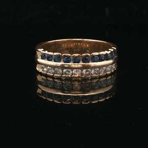 14k Yellow Gold Blue Sapphire and 0.50cttw Diamond Band Ring Size 9