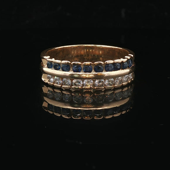 14k Yellow Gold Blue Sapphire and 0.50cttw Diamond Band Ring Size 9