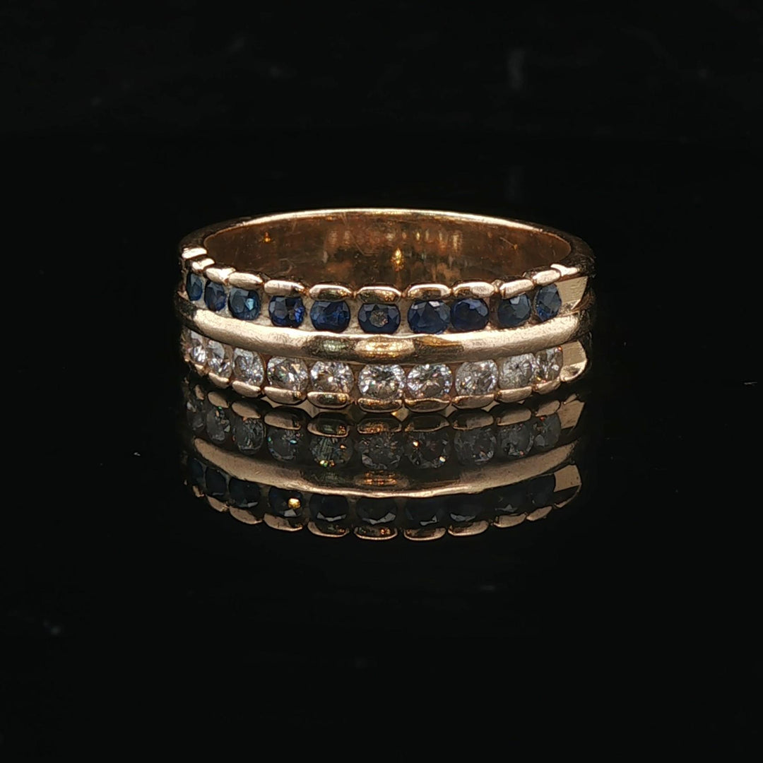 14k Yellow Gold Blue Sapphire and 0.50cttw Diamond Band Ring Size 9