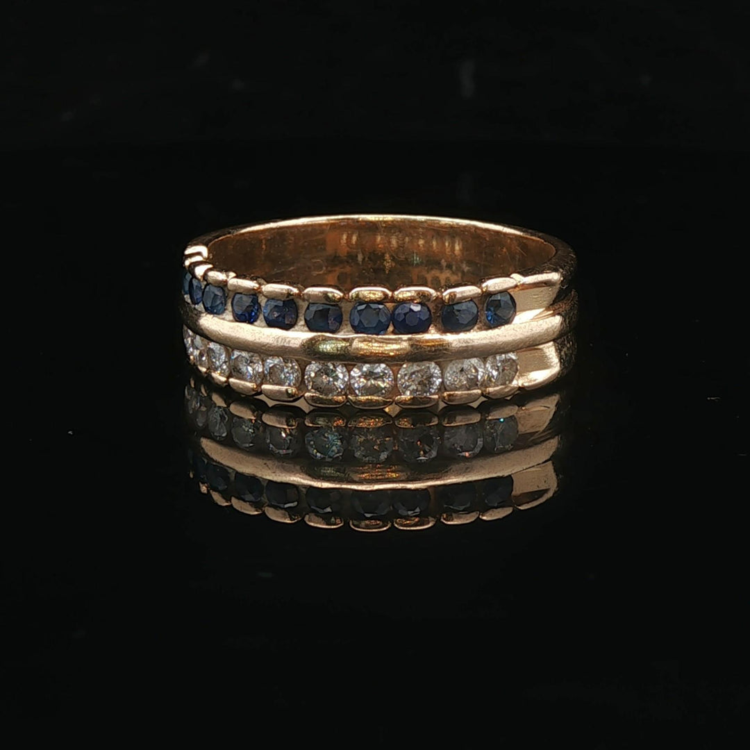 14k Yellow Gold Blue Sapphire and 0.50cttw Diamond Band Ring Size 9