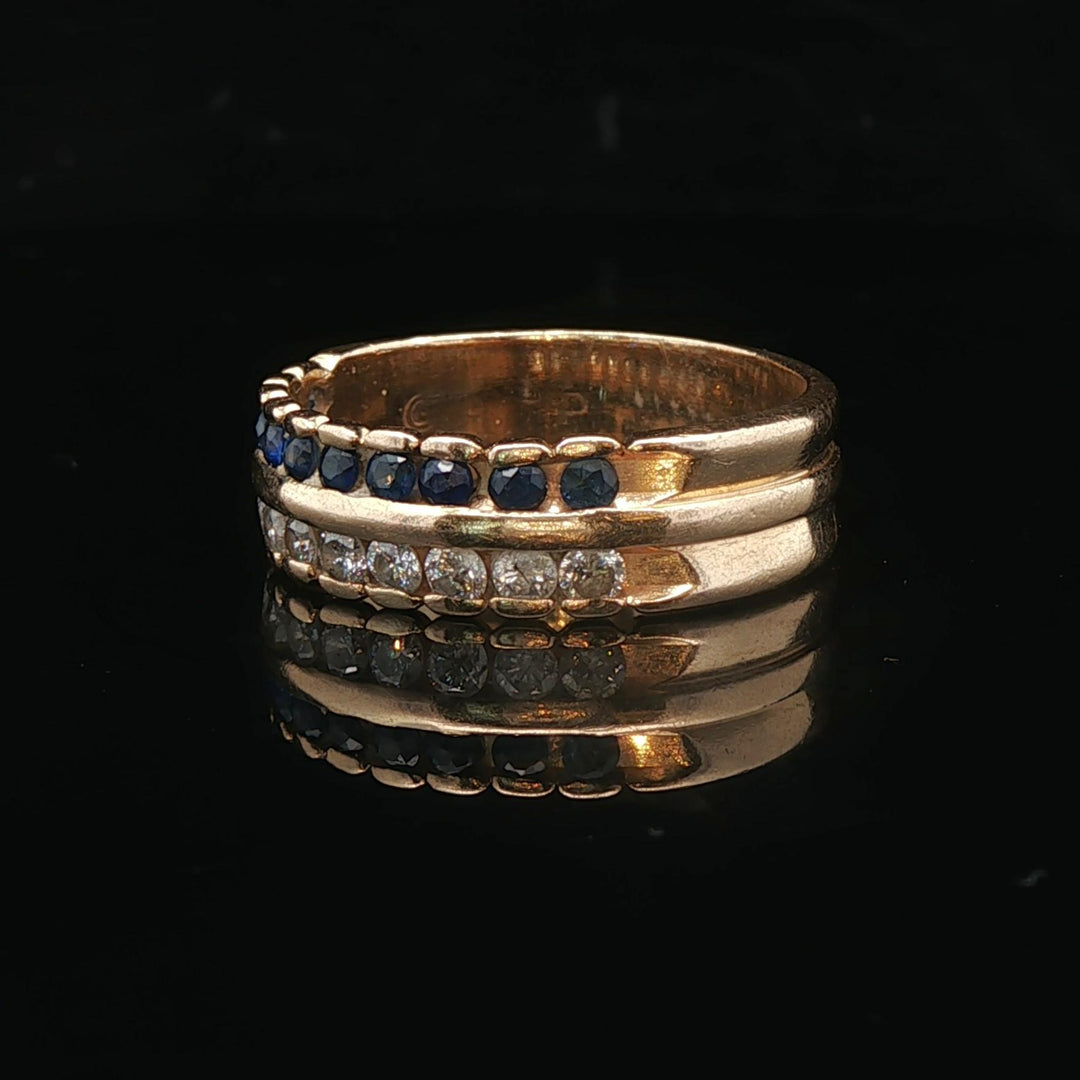 14k Yellow Gold Blue Sapphire and 0.50cttw Diamond Band Ring Size 9