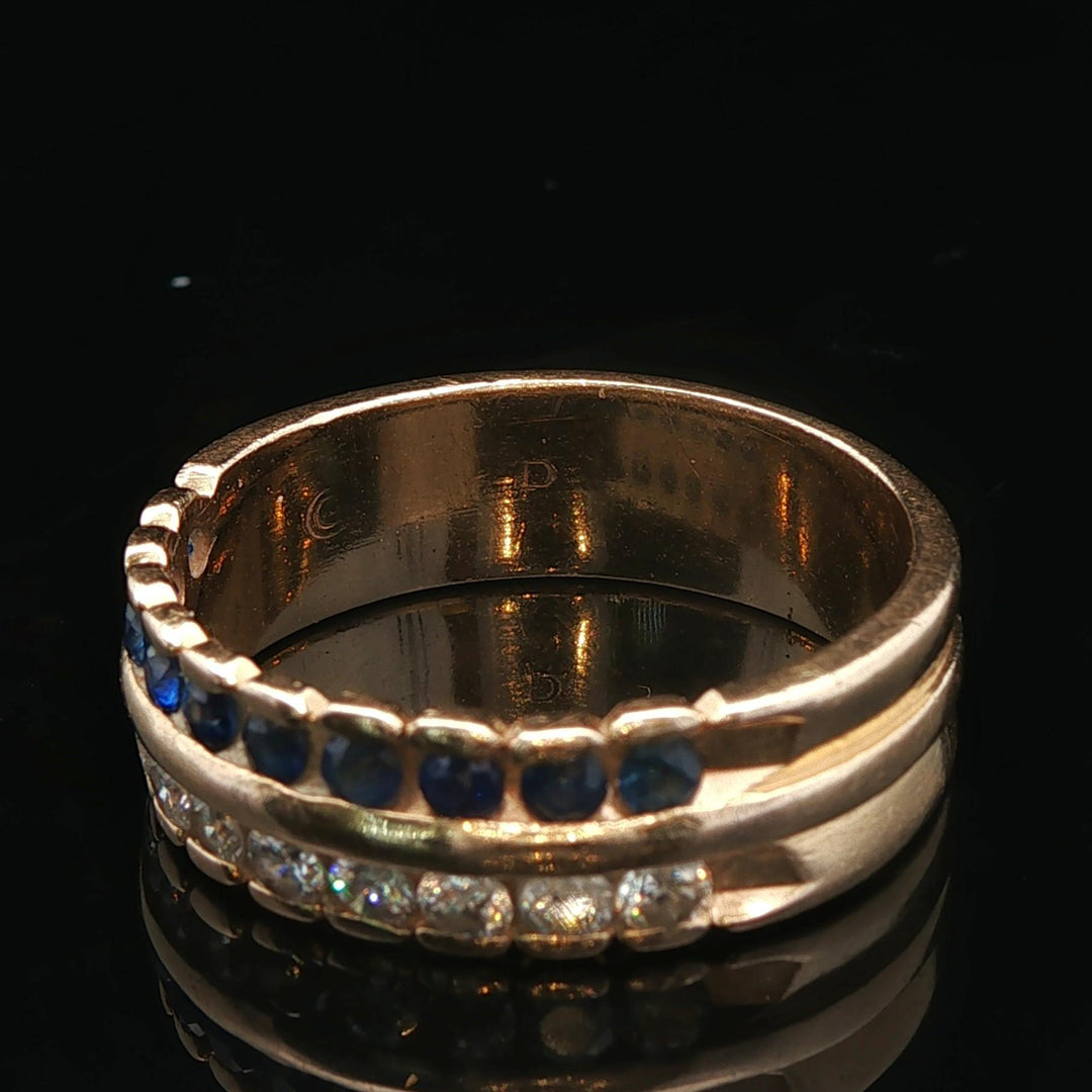 14k Yellow Gold Blue Sapphire and 0.50cttw Diamond Band Ring Size 9