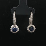 14k White Gold Blue Sapphire and 0.45cttw Vintage Lever Back Drop Earrings