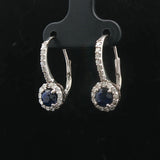 14k White Gold Blue Sapphire and 0.45cttw Vintage Lever Back Drop Earrings
