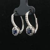 14k White Gold Blue Sapphire and 0.45cttw Vintage Lever Back Drop Earrings