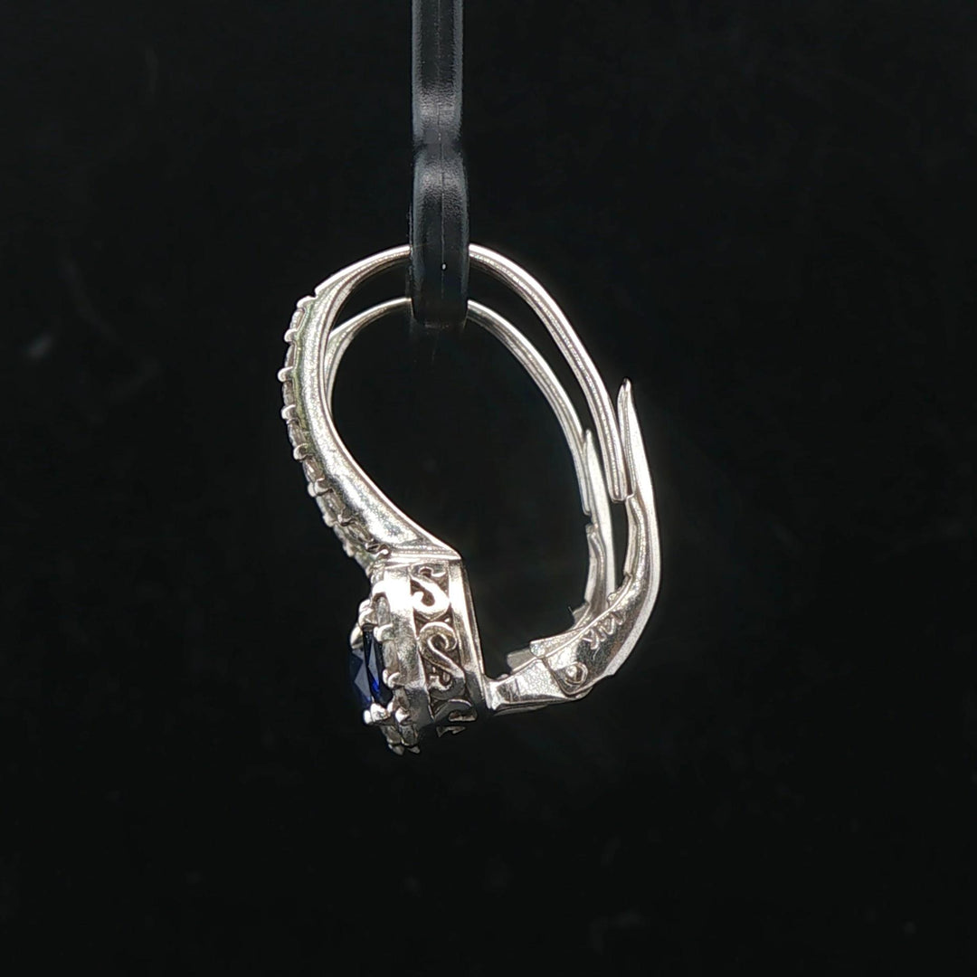 14k White Gold Blue Sapphire and 0.45cttw Vintage Lever Back Drop Earrings