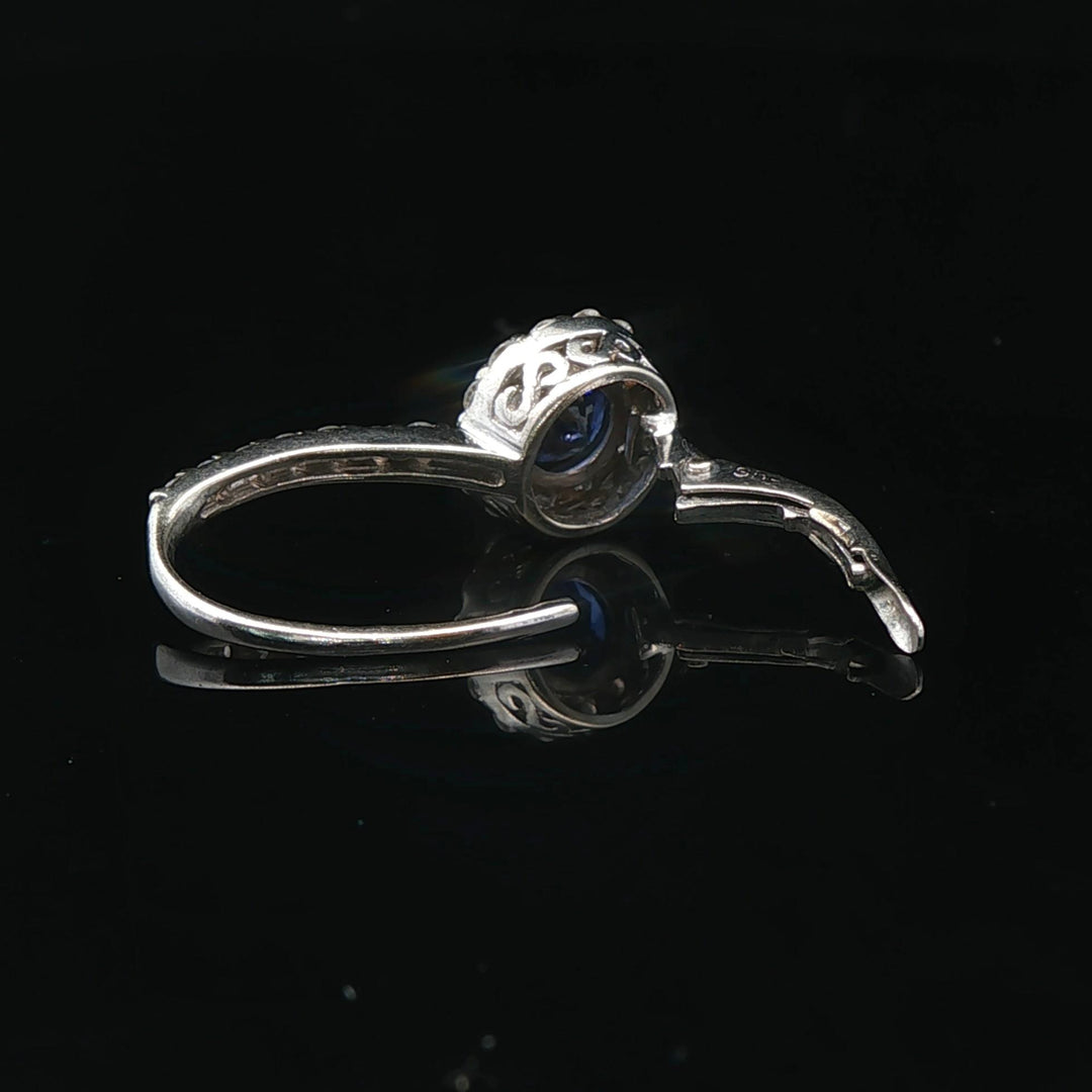 14k White Gold Blue Sapphire and 0.45cttw Vintage Lever Back Drop Earrings