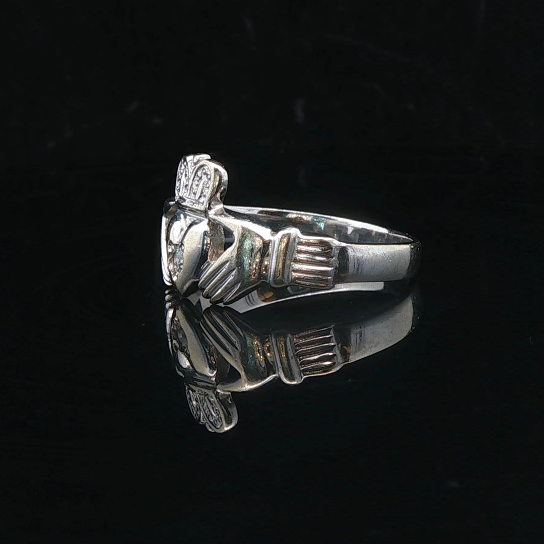 14k White Gold and Diamond 5.8g Claddagh Ring Size 12