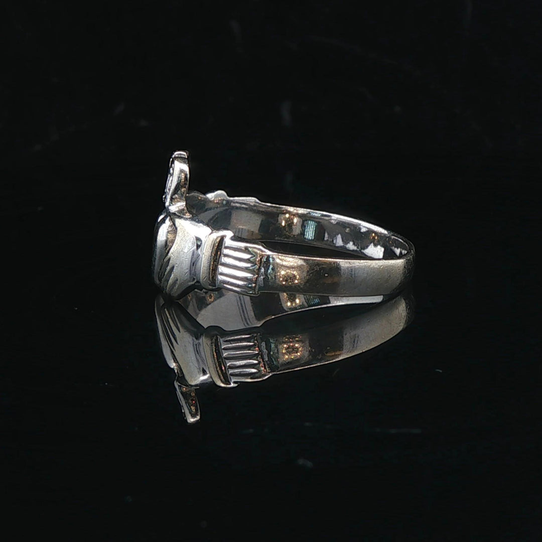 14k White Gold and Diamond 5.8g Claddagh Ring Size 12