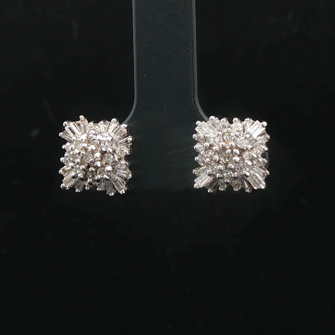 14k White and Yellow Gold 1cttw Diamond Vintage Square Cluster Stud Earrings