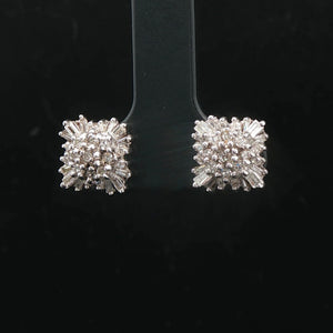 14k White and Yellow Gold 1cttw Diamond Vintage Square Cluster Stud Earrings