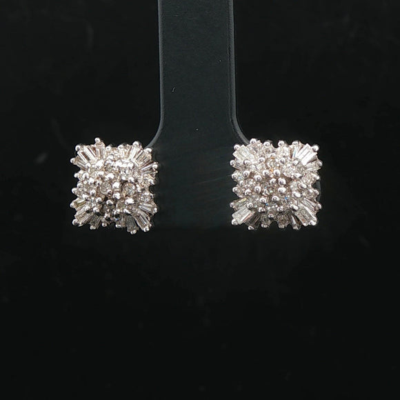 14k White and Yellow Gold 1cttw Diamond Vintage Square Cluster Stud Earrings