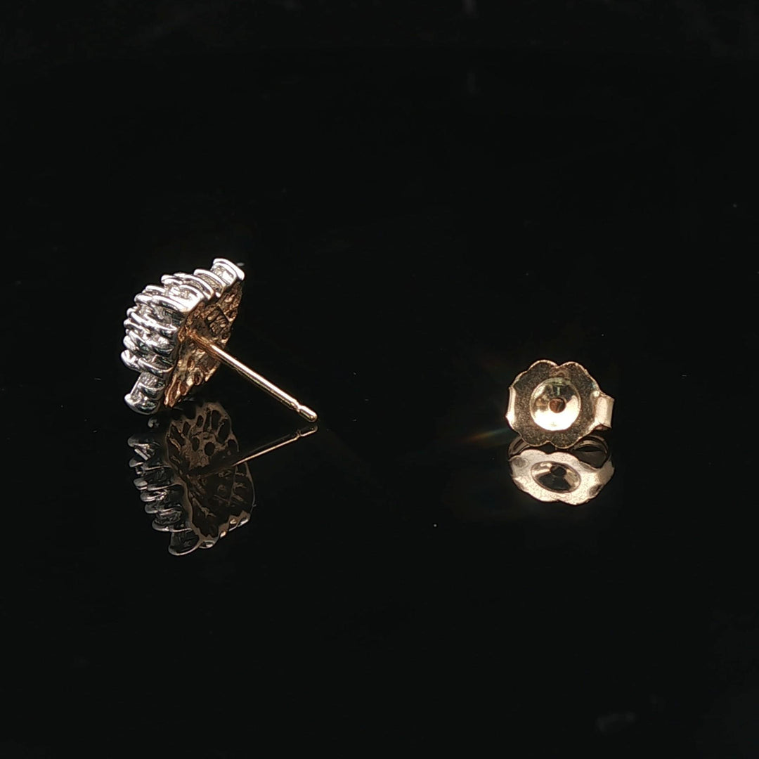 14k White and Yellow Gold 1cttw Diamond Vintage Square Cluster Stud Earrings