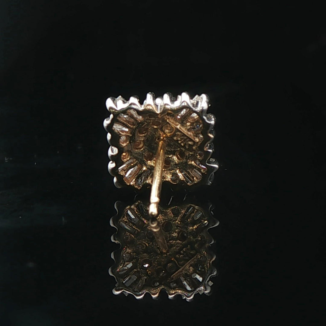 14k White and Yellow Gold 1cttw Diamond Vintage Square Cluster Stud Earrings