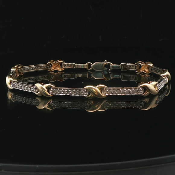14k Yellow and White Gold 1cttw Diamond X Bar Link Bracelet 7.75