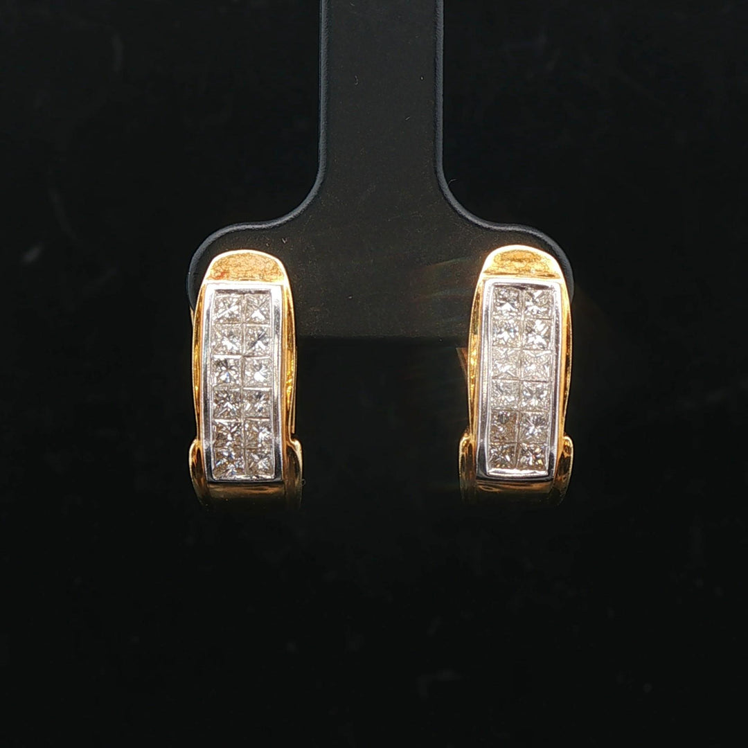 14k Yellow Gold and 2cttw Princess Cut Diamond Vintage Huggie Earrings