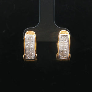 14k Yellow Gold and 2cttw Princess Cut Diamond Vintage Huggie Earrings
