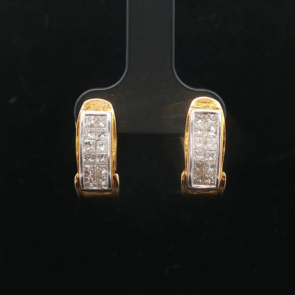 14k Yellow Gold and 2cttw Princess Cut Diamond Vintage Huggie Earrings