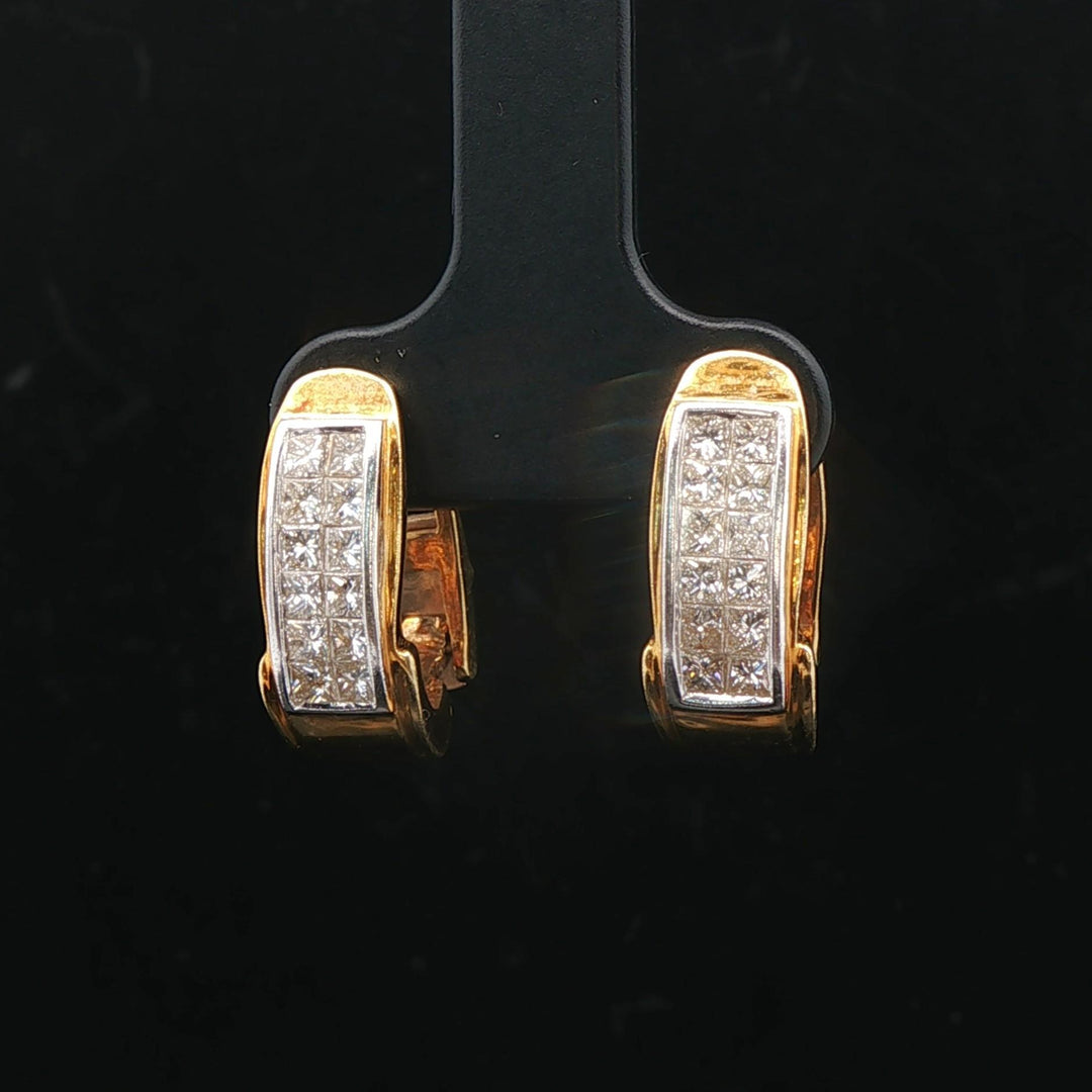 14k Yellow Gold and 2cttw Princess Cut Diamond Vintage Huggie Earrings