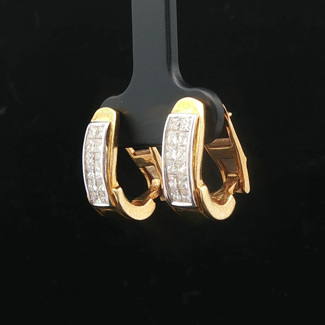 14k Yellow Gold and 2cttw Princess Cut Diamond Vintage Huggie Earrings