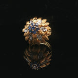 18k Yellow and White Gold Sapphire and Diamond Vintage Floral Ring Size 4.25