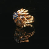 18k Yellow and White Gold Sapphire and Diamond Vintage Floral Ring Size 4.25