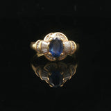 18k Yellow Gold Blue Sapphire and 0.75cttw Diamond Ladies Ring Size 6