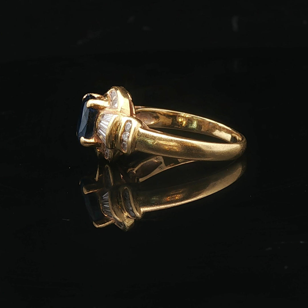 18k Yellow Gold Blue Sapphire and 0.75cttw Diamond Ladies Ring Size 6