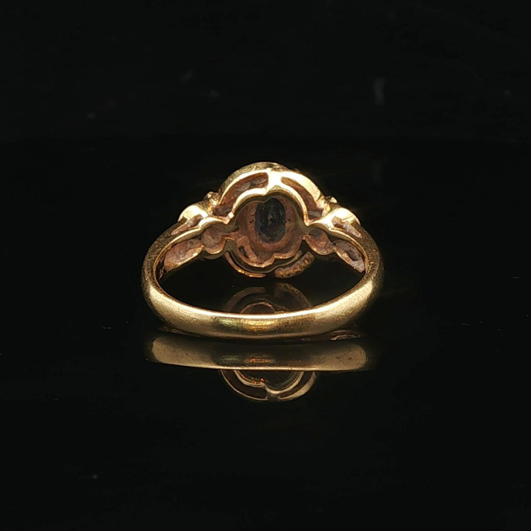 18k Yellow Gold Blue Sapphire and 0.75cttw Diamond Ladies Ring Size 6