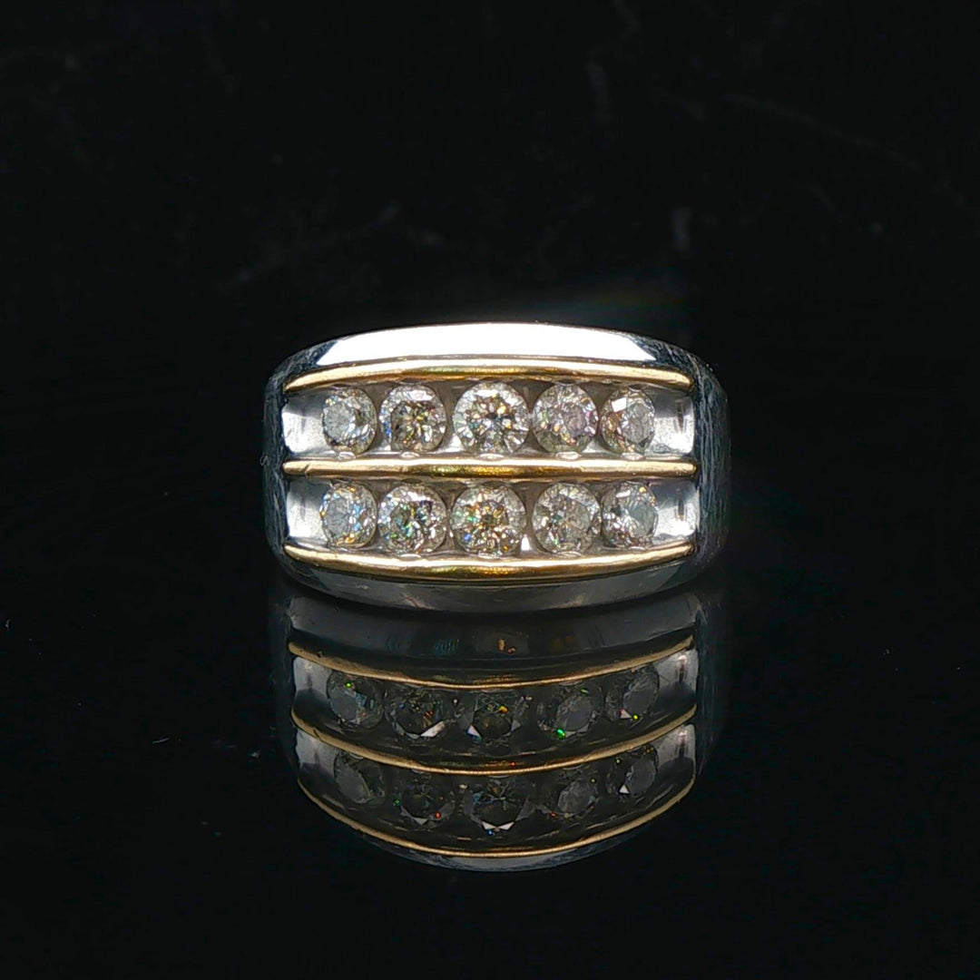 10k White and Yellow Gold 1.5cttw Diamond Men's Heavy Ring Size 10