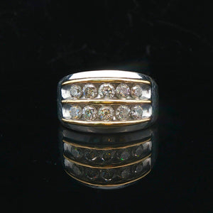 10k White and Yellow Gold 1.5cttw Diamond Men's Heavy Ring Size 10