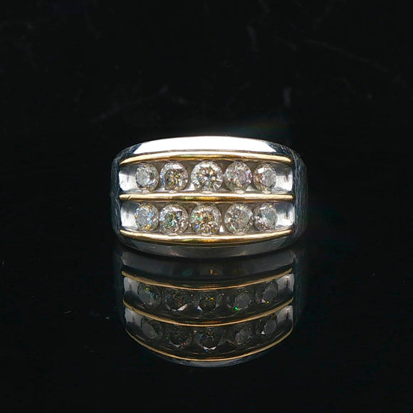 10k White and Yellow Gold 1.5cttw Diamond Men's Heavy Ring Size 10