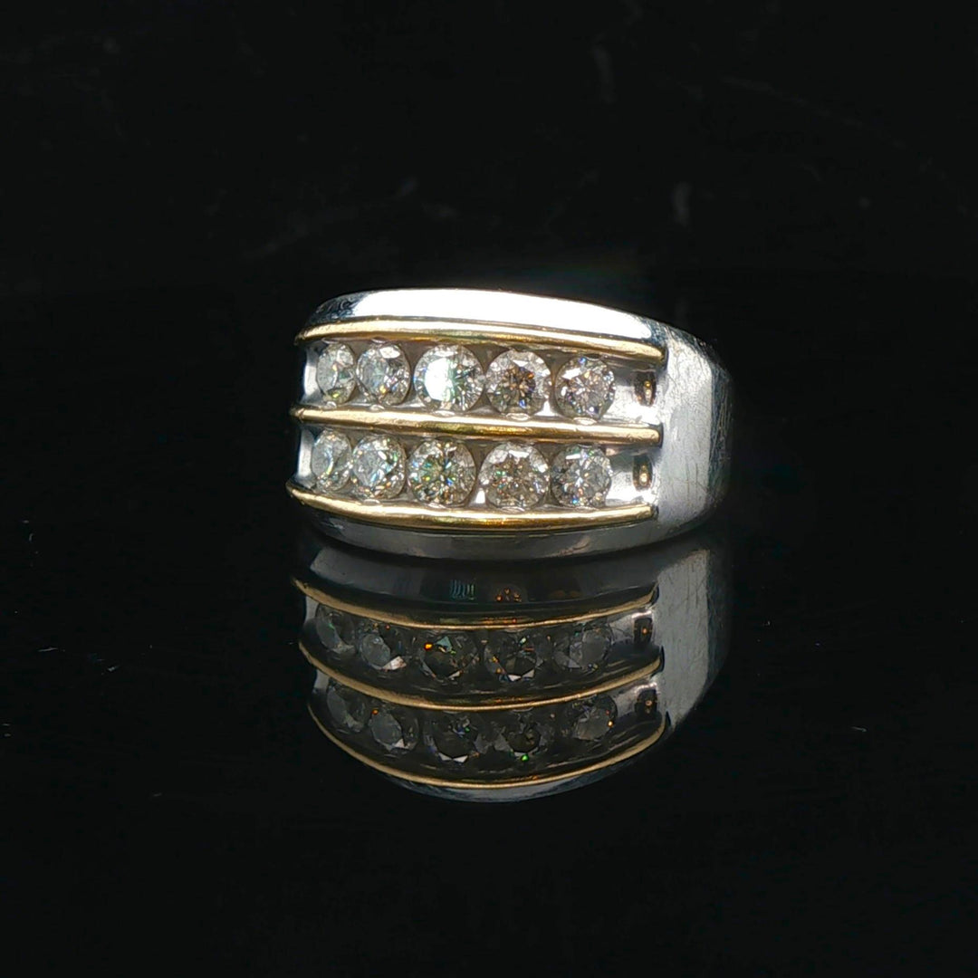 10k White and Yellow Gold 1.5cttw Diamond Men's Heavy Ring Size 10