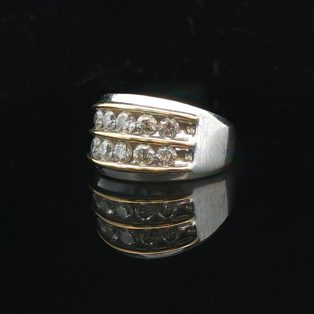 10k White and Yellow Gold 1.5cttw Diamond Men's Heavy Ring Size 10