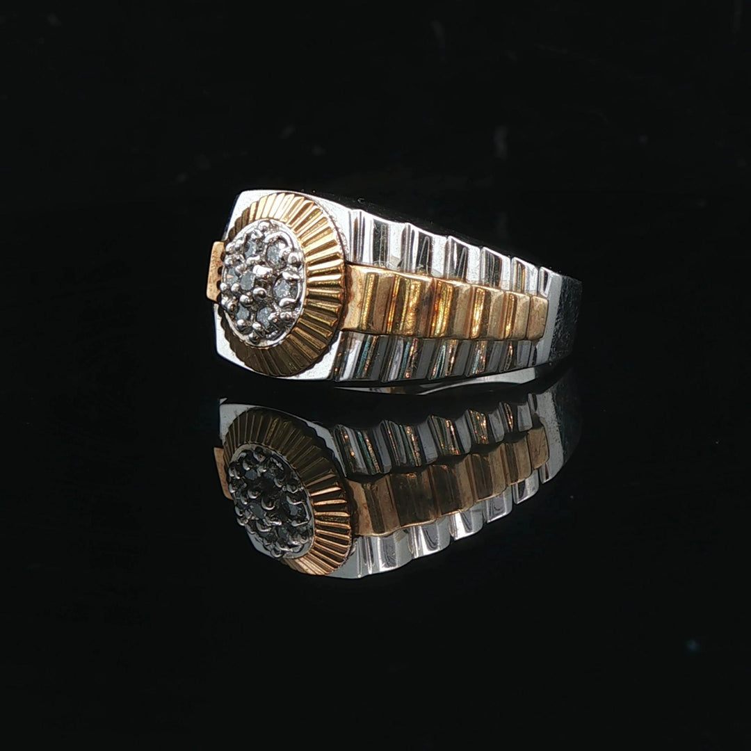 10k White and Yellow Gold Diamond Men's Watch Style Ring Size 10