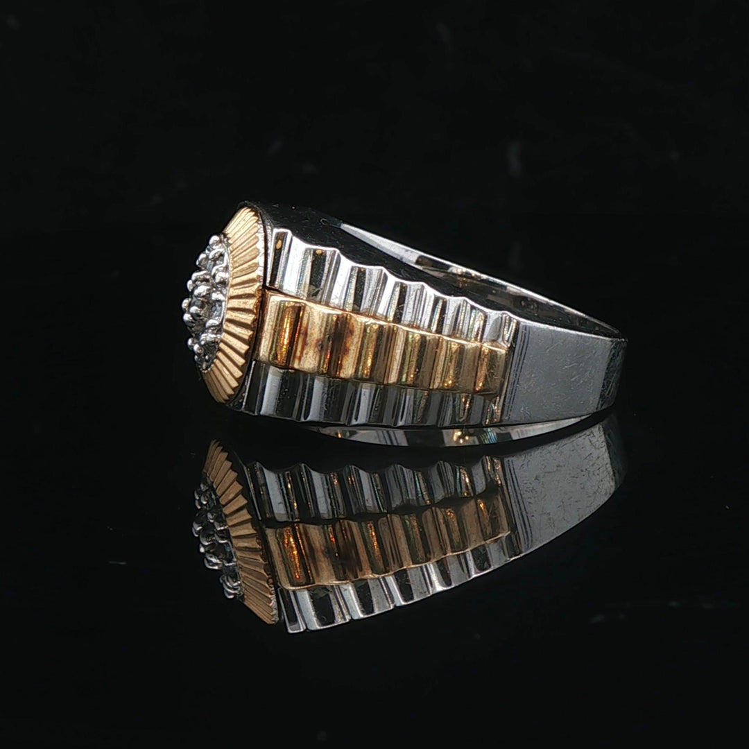 10k White and Yellow Gold Diamond Men's Watch Style Ring Size 10