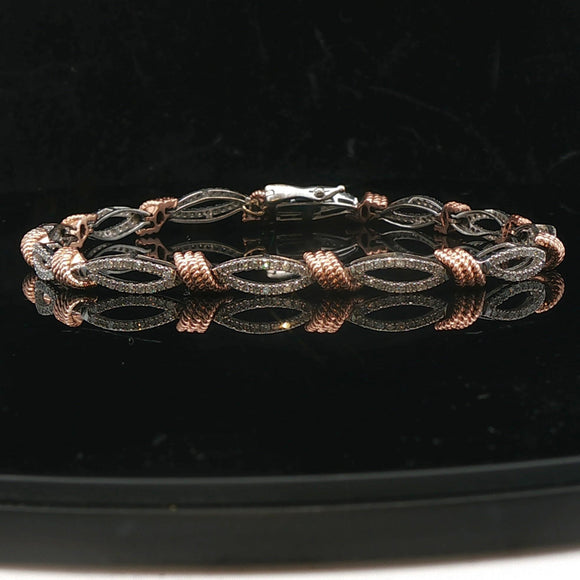 10k White and Rose Gold 1.5cttw Two Tone Fancy Link Bracelet 7.5