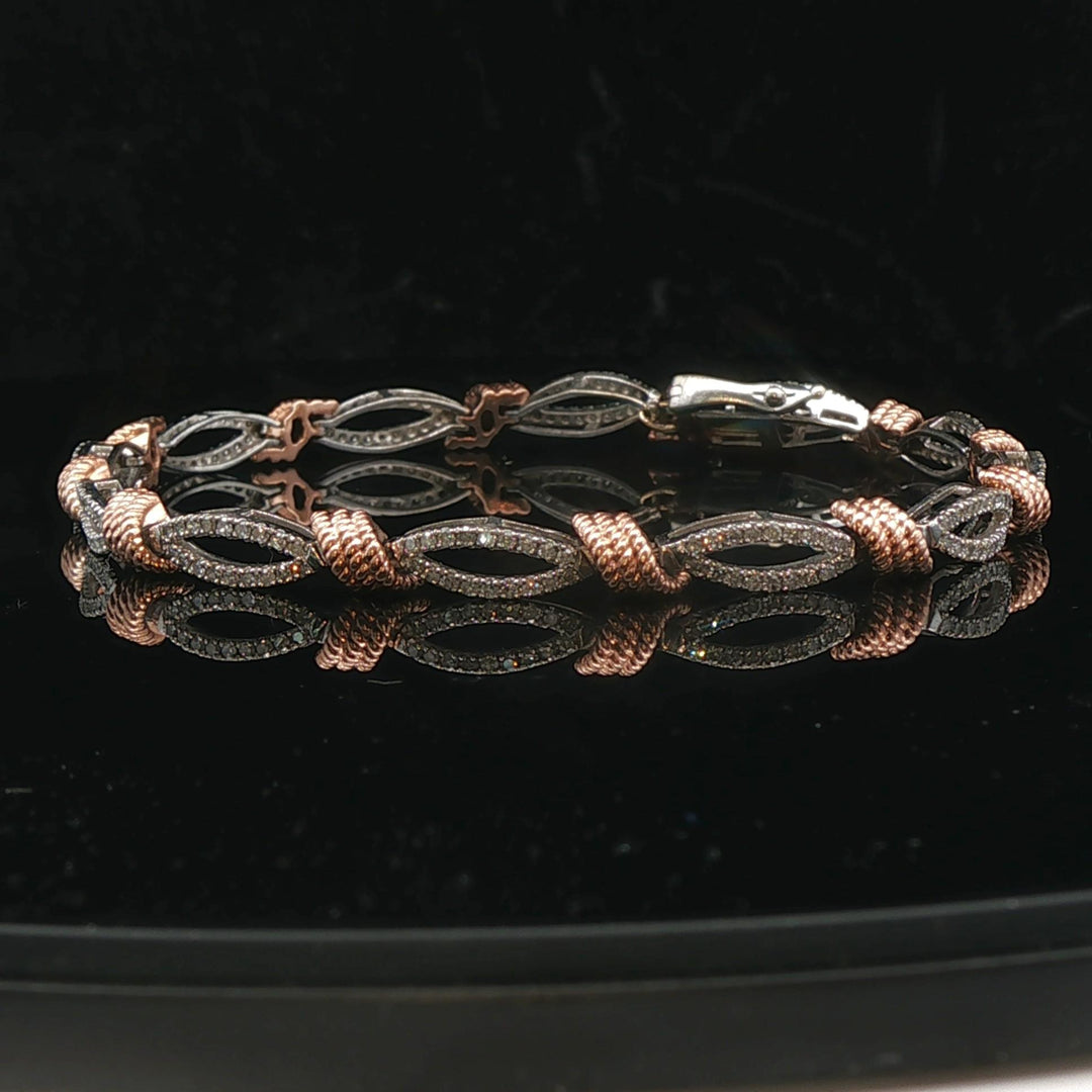 10k White and Rose Gold 1.5cttw Two Tone Fancy Link Bracelet 7.5"