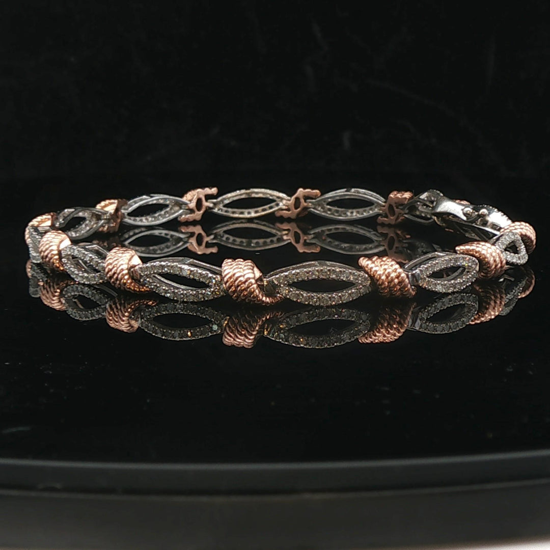 10k White and Rose Gold 1.5cttw Two Tone Fancy Link Bracelet 7.5"