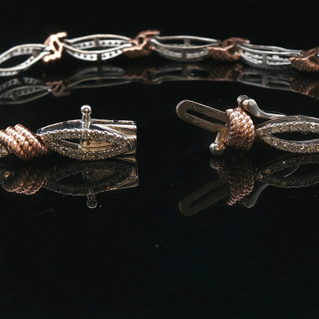 10k White and Rose Gold 1.5cttw Two Tone Fancy Link Bracelet 7.5"