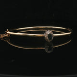 14k Yellow Gold Blue Sapphire and Diamond Halo Bangle Bracelet 6.75"