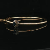 14k Yellow Gold Blue Sapphire and Diamond Halo Bangle Bracelet 6.75"