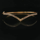 14k Yellow Gold and 1cttw Diamond Solid V Bangle Bracelet 6.5"