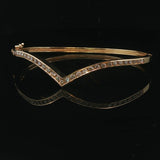 14k Yellow Gold and 1cttw Diamond Solid V Bangle Bracelet 6.5"