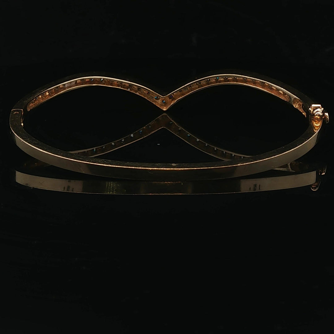 14k Yellow Gold and 1cttw Diamond Solid V Bangle Bracelet 6.5"