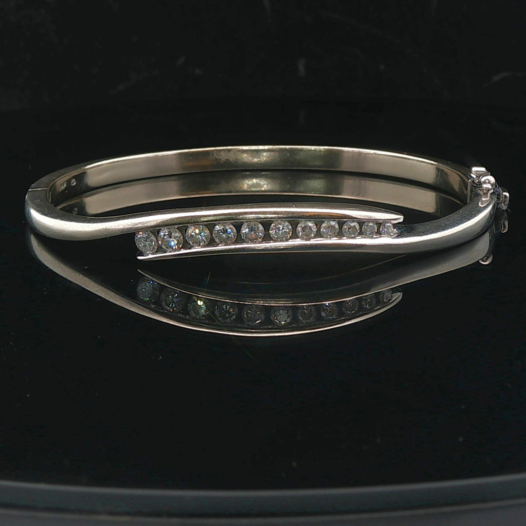 14k White Gold and 1cttw Diamond Solid 20g Heavy Bypass Bangle Bracelet 6.75"